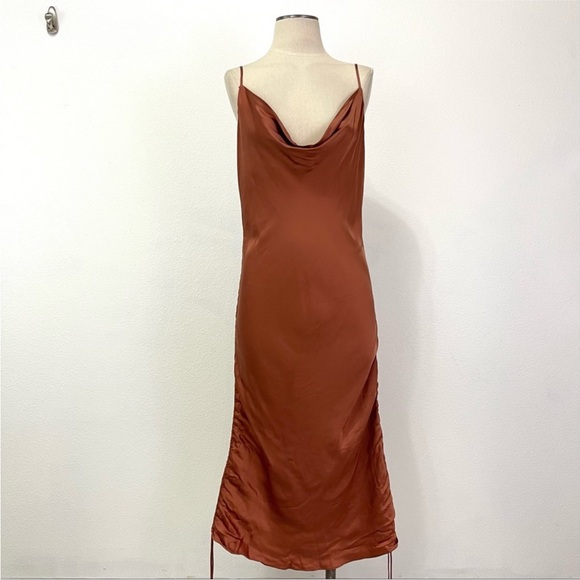 Aritzia- Wilfred Only Ruched Dress in Genuine Brown Size XL - Picture 2 of 12